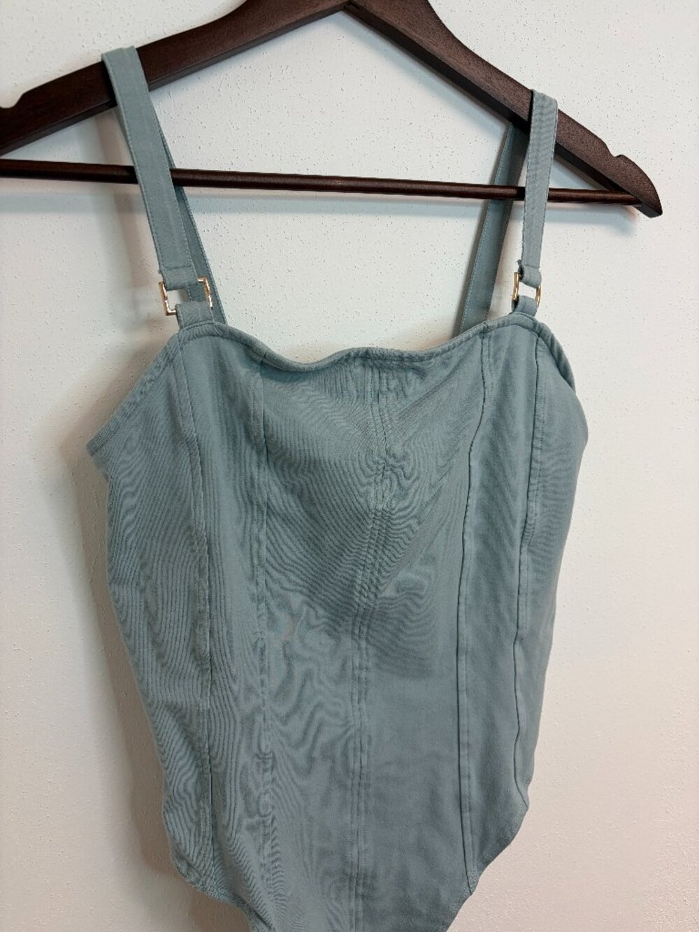 Women's Light Blue Bodysuit H&M Corset Style Tank Sleeveless Gold Accent Small
